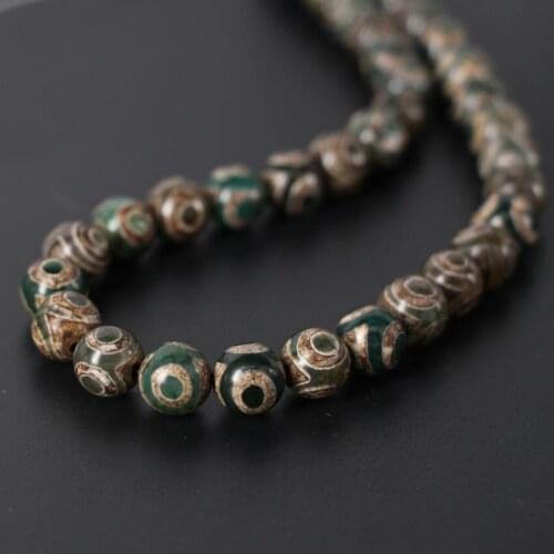 Different size 3Strands/Lot Brown&Green Old Eye Tibetan Dzi Onxy Round Loose Beads Wholesale,DIY Necklace Jewelry Making