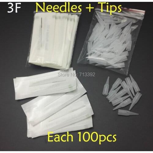 3F (Needles +Tips each 100pcs) Profession Sterilized Permanent Makeup Needles Caps Nozzles