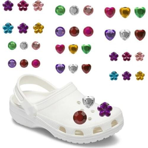 40-100pcs Crystal Shoe Charm Accessories GEM Decorations Colorful Flowers Heart Bling Transparent Ornaments fit Clog Kids Gift