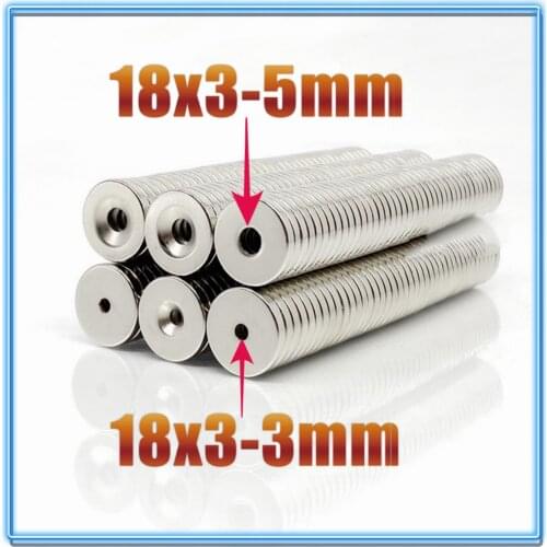 5/10/50/200Pcs Neodymium Magnet 18x3 Hole 3/5 N35 NdFeB Round Super Powerful Strong Permanent Magnetic imanes Disc 18*3 Hole 3