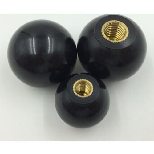 6PCS/Lot M12x40mm Ball Knob Copper Insert Machine Tool Replacement 12mm Thread 40MM Ball Diameter Bakelite Ball Knob Handle