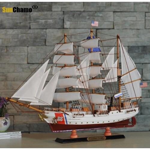 65cm Mediterranean Sailing Home Decorations Ornaments Wooden Crafts Gifts Creative Handmade Sailboat Wooden Boat Manual Craft