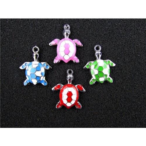 AE625 Mix Color 20Pcs Alloy Metal Enamel Tortoise Charms Pendant 29x24mm