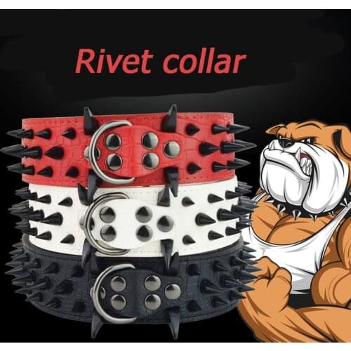 Large Dog Collar Pet Rivet Spiked Bully Dog German Shepherd Collar Traction Rope Anti-bite Leather Dog Accessories Harness