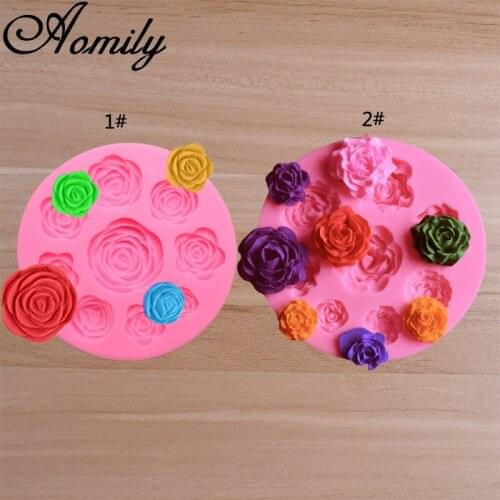 Aomily 8/9 Holes Rose Shape Fondant Cake Silicone Beautiful Flower Wedding Baking Mold Mousse Sugar Craft Icing Mat Pastry Tools