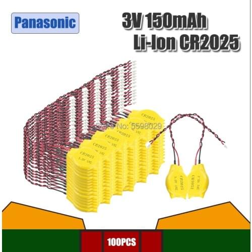 100pcs Panasonic Battery CR2025 2025 Button Battery with Wire and Plug CMOS 3V BIOS Battery