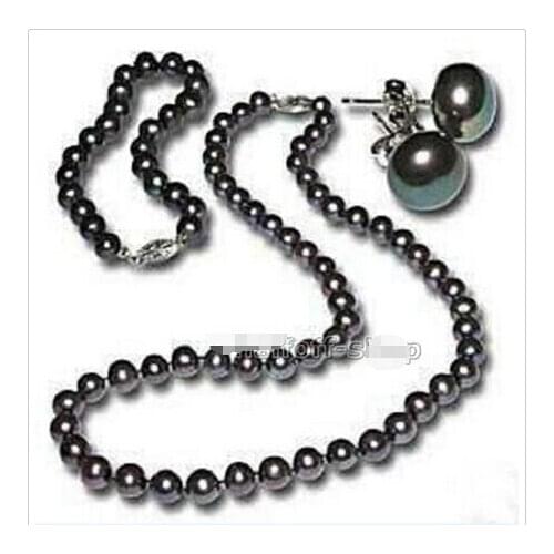Free shipping >>>>>>RARE 7-8mm Black Tahitian Pearl Necklace Bracelet Earring 1 Set AA
