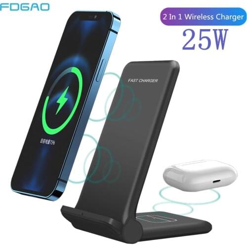 25W Fast Wireless Charger 2 in 1 Qi Charging Dock Station For iPhone 12 11 XS MAX XR 8 AirPods Pro Samsung S21 S20 Xiaomi mi 11
