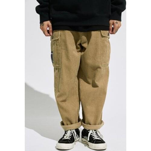 Baggy Corduroy Overalls Mens Hip Hop Loose Straight Trousers multi-pocket Street Wide Feet Pants Mens Wear Men Male Bottoms