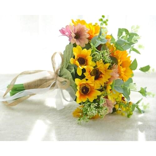 Artificial Sunflower Bouquets Silk Sunflower Holding Flowers DIY Wedding Bouquets Centerpieces Arrangements Party Home Decor
