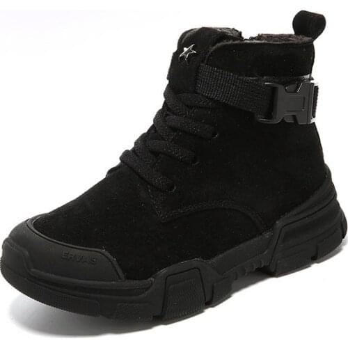 Kids Fashion Thick Plush Warm Keeping and Waterproof Solid Color Winter Ankle High Martin Boots Military Outdoor Snow Boots