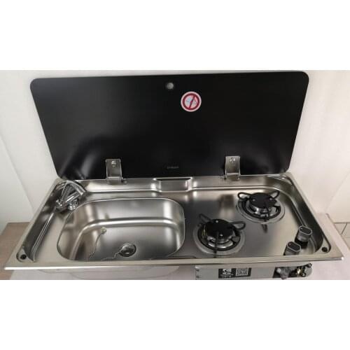 Boat Caravan RV Camper 2 Burner LPG Gas Stove Hob and Sink Comb With Tempered Glass Lid 775*365*150/120mm GR-904LS