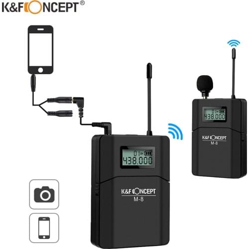 K&F Concept UHF Unidirectional Wireless Lavalier Microphone with Transmitter with Camera Mount for DSLR Camera Camcorders