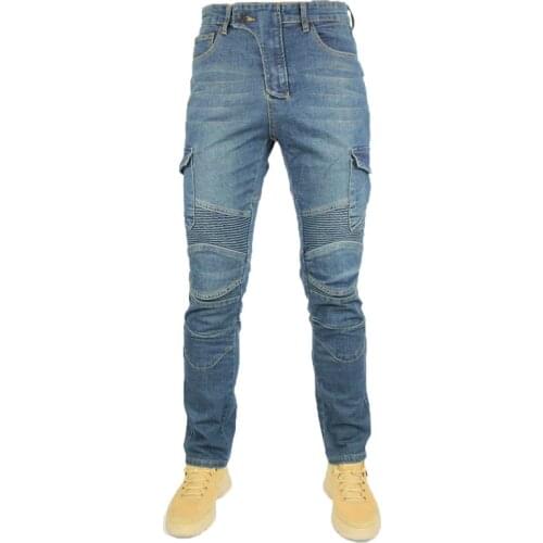 3 Color Classic Motorcycle Jeans Drop Resistance Slim Denim Cycling Racing Pants Motocross Off-road Hockey Pants With Knee Pads