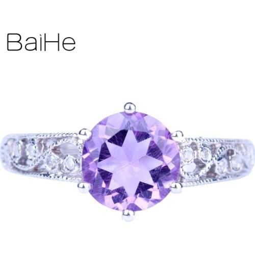 BAIHE Sterling Silver 925 2.12ct Certified Round cut Amethyst Flawless Engagement Women Trendy Round Amethyst Ring