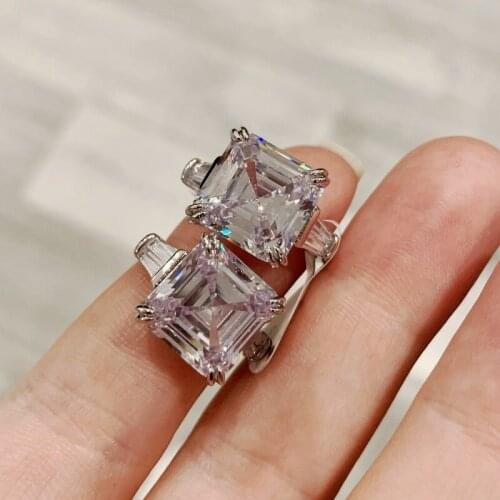Love Ring Asscher cut 12mm AAAAA cz Sona stone 925 Sterling Silver Engagement Wedding Band Rings for women Jewelry