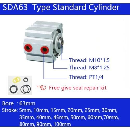 SDA63*25, 63mm Bore Compact Air Cylinders Dual Action Air Pneumatic Cylinder SDA63X25,SDA63X30,SDA63X40,SDA63X50