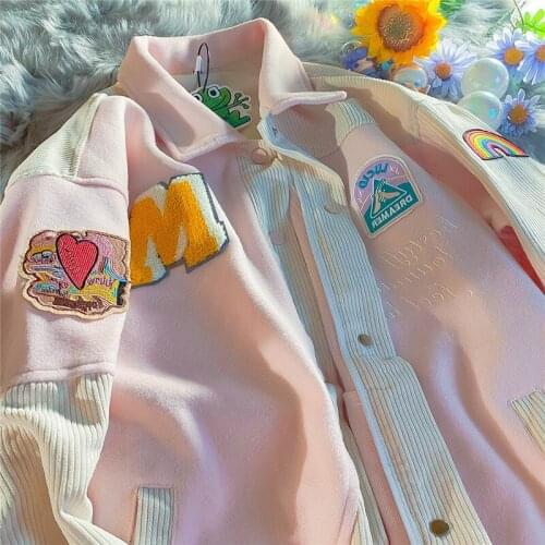 Korean Chic Streetwear Embroidery Women Jackets Vintage Harajuku Ulzzang Oversize Jacket Japanese Preppy Style Kawaii Coats