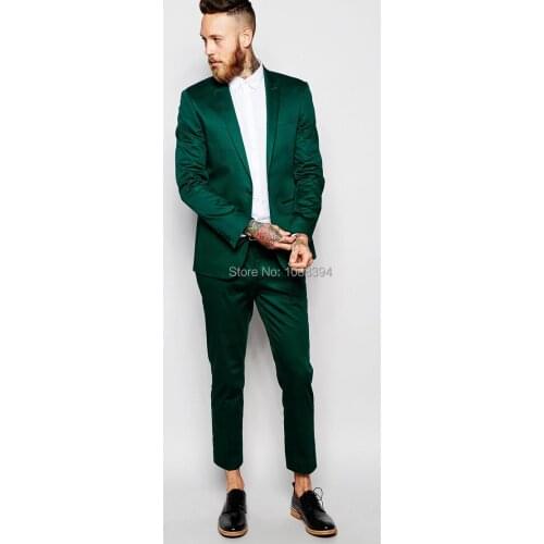 Best Selling 2018 Custom Made One Button Groom Suit Green Satin Slim Fit Men Suits For Wedding Prom Tuxedos Mens Wedding Suits