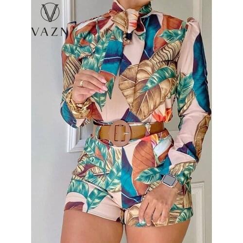 VAZN 2021 Boho Holiday Outdoor Lady Wind Full Sleeve Print Summer Clothing Suits 2 Piece Set Women Shirt Top And Pant