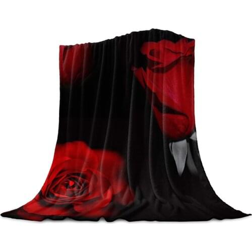 Red Rose Flower Black Coral Fleece Blanket Winter Sheet Bedspread Sofa Bed Throw Light Thin Soft Warm Flannel Blankets