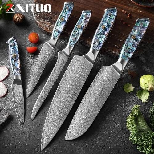 XITUO Damascus steel kitchen knife herringbone pattern meat cleaver professional kitchen tool set exquisite handle