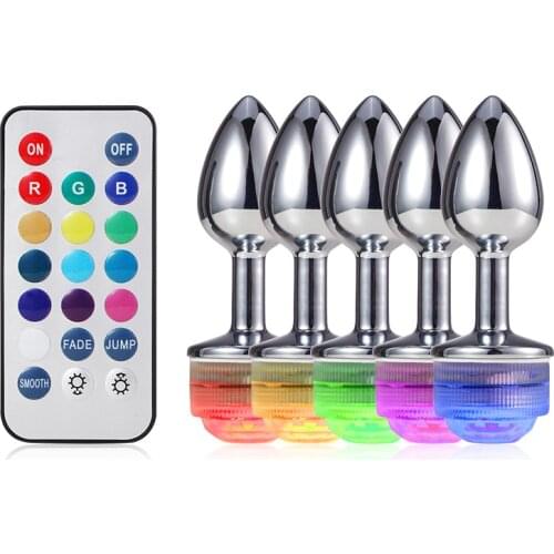 Metal Anal Plug Anus Dilator Remote Control Color Changing LED Light Butt Beads Sex Toys for Women Men Gay Masturbation Tool