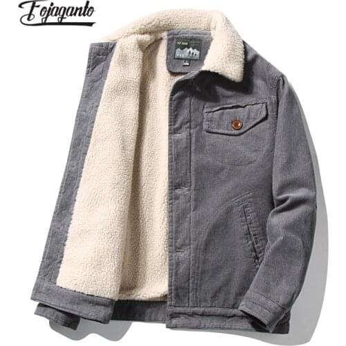 FOJAGANTMens Winter Short Cotton Jacket Corduroy Thick Casual Jacket Korean Style Tooling Solid Color Cotton Jacket Male