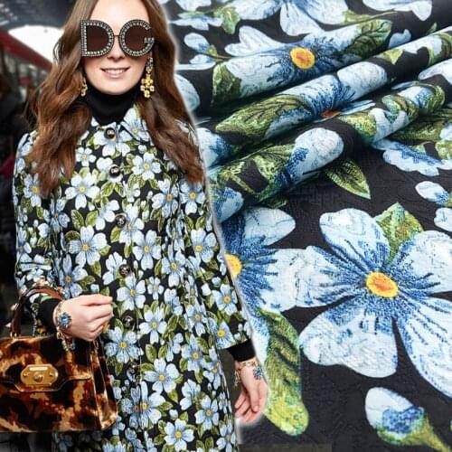 New fashion polyester fabric autumn and winter coat advanced digital printing jacquard fabric dress small flowers handmade DIY
