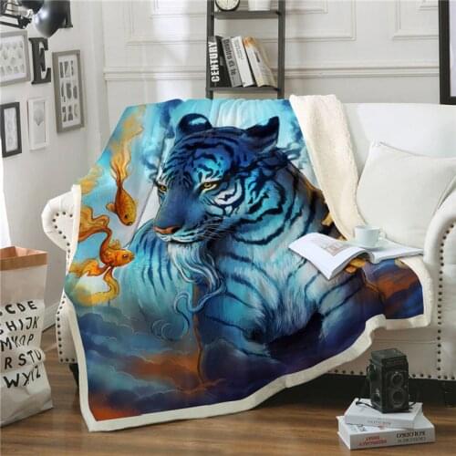 Throw Blanket For Sofa Car Children Adult Bed Cover 3D Animal Tiger Print Soft Warm Winter Sherpa Fleece Blanket Plush Bedspread