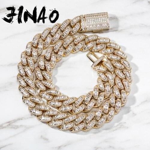 JINAO 16MM High Quality Iced Out Cubic Zirconia Necklace Cuban Chain Hip Hop Jewelry For Gift