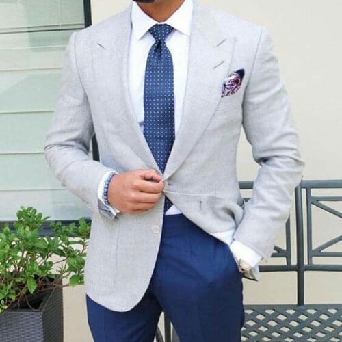 Peak Design Grey Suits Men 2019 Casual Groom Tuxedo traje de hombre Navy Blue Pants Costume Homme Slim Terno Masculino 2Piece