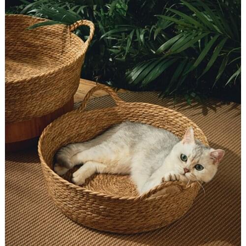 Pet Bed Cat Scratcher Kitten Sleeping Mat Pad Straw Woven Basket Four Seasons Universal Cushion for Summer Pet Accessories
