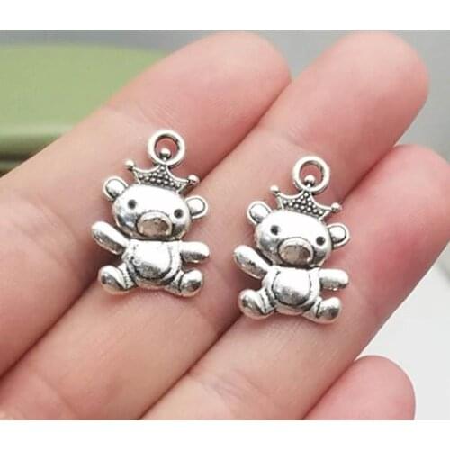 20pcs/lot--22x16mm, Antique silver plated Crown Bear charms,DIY supplies,Jewelry accessories