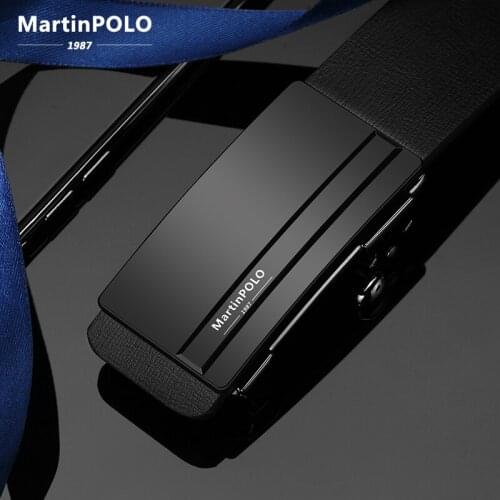MartinPOLO Men Belts Genuine Leather Belt Alloy Automatic Buckle Design Belts Packing Cowhide Casual Strap Black MP01201P