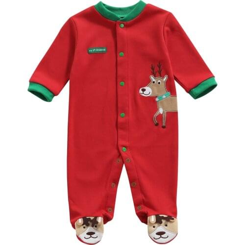 Infant Baby Girls Boys Christmas Footed Romper Pajamas, Cute Deer Pattern Long Sleeve Footies Jumpsuits