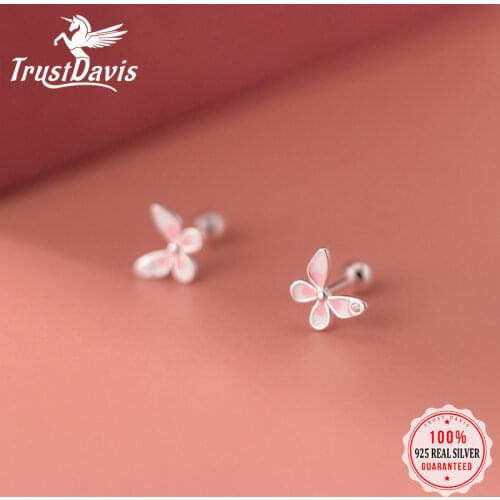 TrustDavis Real 925 Sterling Silver Fashion Sweet Mini Insect Butterfly Screw Stud Earrings For Women Wedding Fine Jewelry DB082