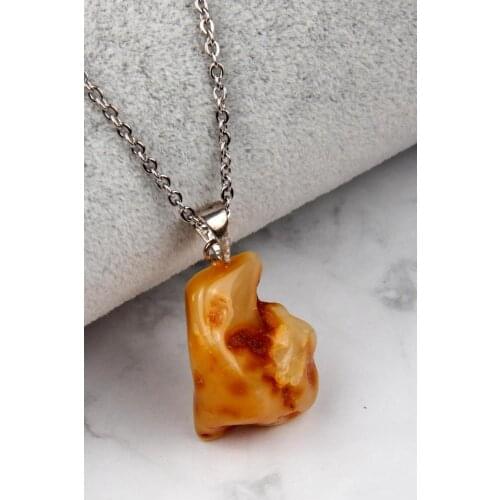 Drop Amber Necklace 925 Sterling Silver Necklace Organic Healing Stone Amber