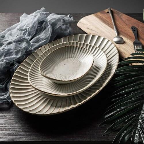 Japanese Sushi Tableware Ceramic Antique Tray Breakfast Bread Plate Spaghetti Plate Fruit Salad Oval Dishes Dinnerware Tool 1Pcs