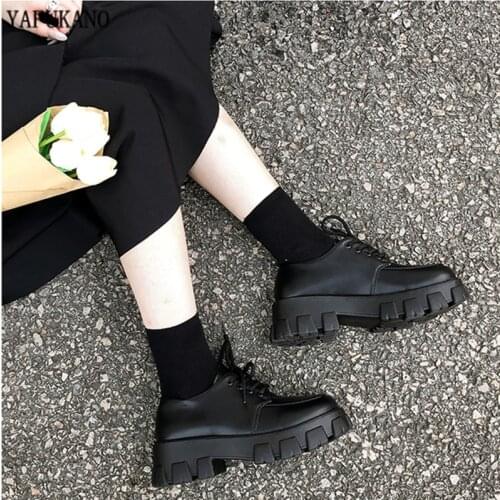 Japanese Round Toe Muffin Thick-Soled Casual Shoes Women Chunky Sneakers Increasing British Wedges Platform Patent Leather Shoes