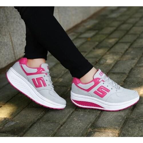 Women Sneakers Shoes 2020 Basket Breathable Mesh Lace Up Platforms Height Increasing Rocking Sport Wedge