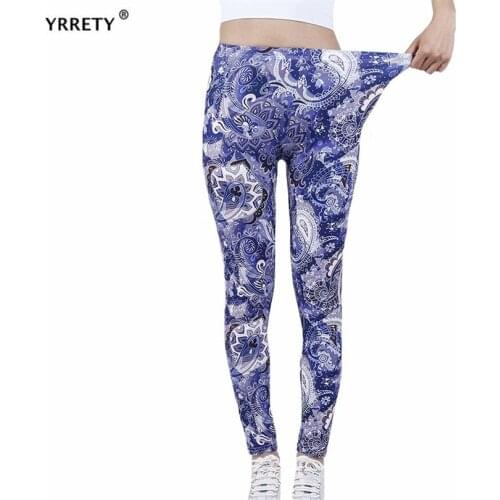 YRRETY Push Up Leggings Women Yoga Pants Sports Sportswear Stretchy Fitness Gym Exercise Blue Cashew High Waist Print Bottom