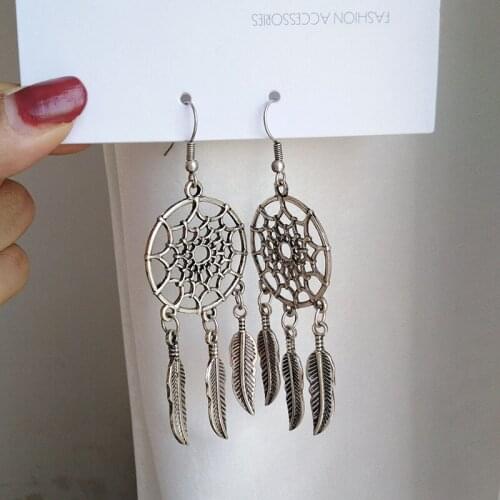 Bohemia Vintage Style Long Tassel Charm Earrings for Women Ethnic Silver Color Dream-catcher Clip Earrings Without Piercing
