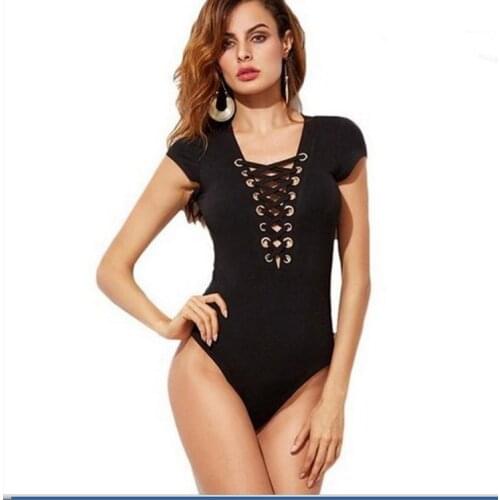 Womens Ladies Thread cotton Sleeves Stretch V Neck Bodysuit Leotard Top T Shirt