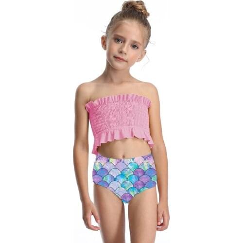 5-12 Years Girl Swimsuit Kids Ruffle Bandeau Girl Bikini Set High Waist Two Piece Childrens Swimwear Print Girl Bathing Suit