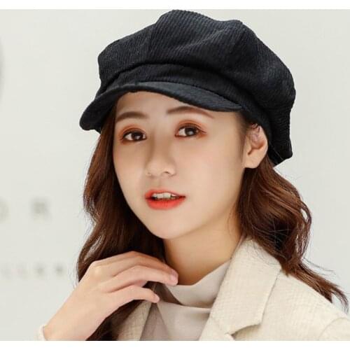 Women Corduroy Berets Hat Solid Color Retro Beret Vintage Octagonal Cap Autumn Winter Wool Sailor Hat