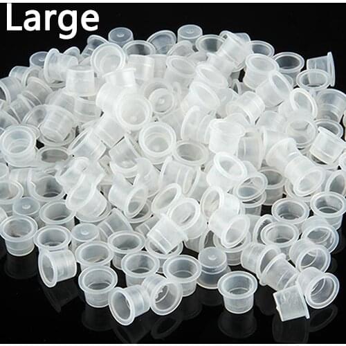 100Pcs Small Medium Large Clear White Plastic Tattoo Ink Cups Holder Supplies