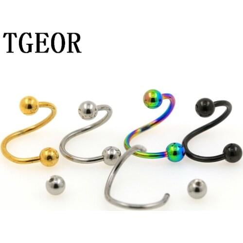 Hot free shipping 16G 100pcs mixed titanium plated colors surgical Stainless Steel twister S shape spiral body piercings