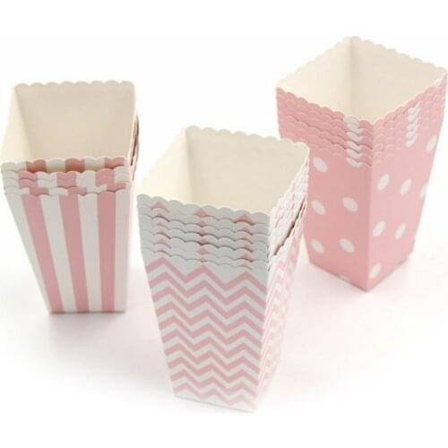 12pc Wave Striped Paper Popcorn Box Pop Corn Candy/ Sanck Favor Bag Xmas Wedding Kid Birthday Party Decoration