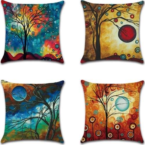 45x45cm Trees Pillowcase Polyester Abstract Oil Painting Throw Pillow Case Pillow Cover Cushion Cover Kussensloop Almohada